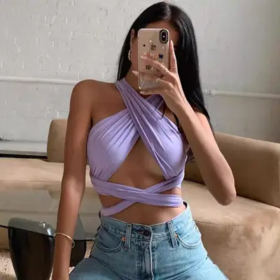 Black Cross Halter Tube Top Women's Underwear
