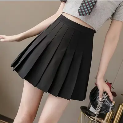 Women Pink Pleated Skirt High Waist A-Line New Korean Style