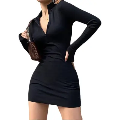 Black Long Sleeve Sheath Dress for Women 2024