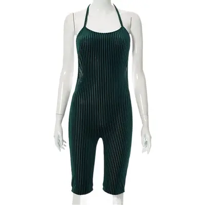 European American Women's Striped Tether Shorts Jumpsuit Set