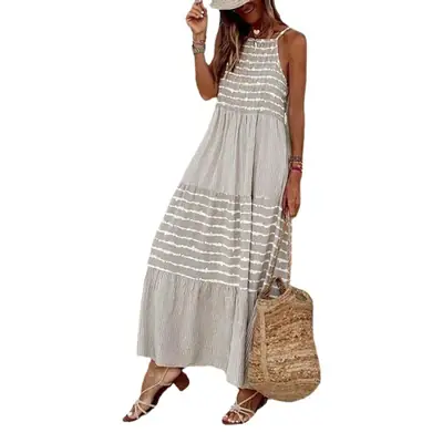Women's Striped Sleeveless Maxi Dress White