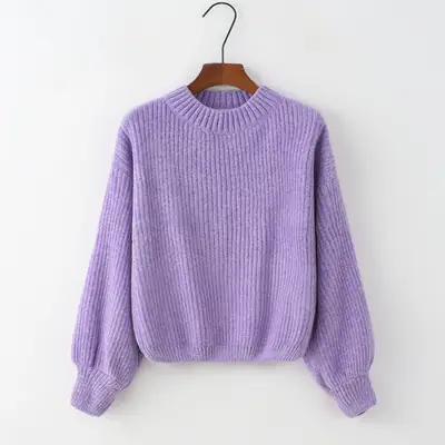Purple Chenille Loose Lantern Sweater 2022