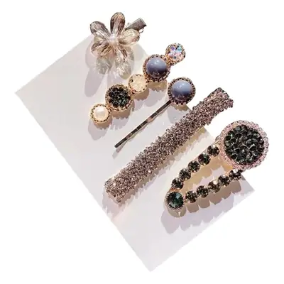 Pearl Hairpin Set for Women with Blue Flowers & Glitter Accents