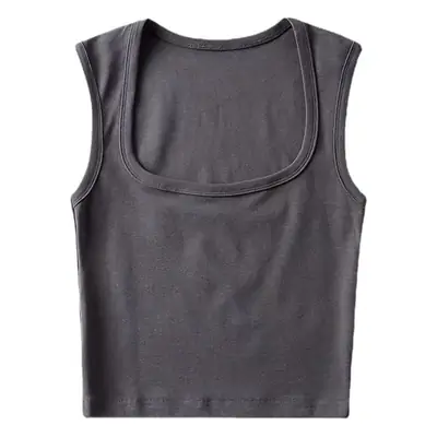Women's Red Sleeveless Vest with Deep Square Collar