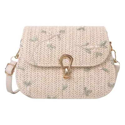 Women Straw Bag with Lace Flower Design