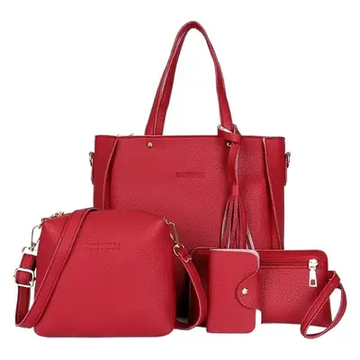 Red 4-Piece Women's Leather Handbag Set