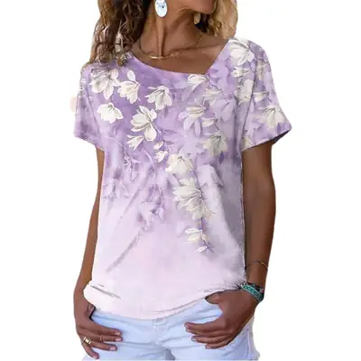 2023 Floral Print Short Sleeve T-Shirt Women