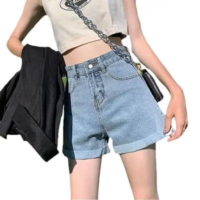 Women White Denim Shorts High Waist Slimming Loose Fit
