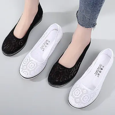 Black Mesh Wedge Heel Nurse Shoes for Women