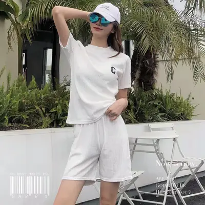 Women Pink Letter Print Loungewear Set Shorts Top