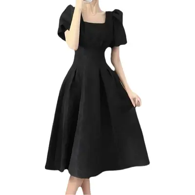 White Long Skirt Square Neck Dress for Women