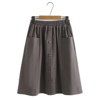 Black High Waist Button Skirt for Girls Large Size