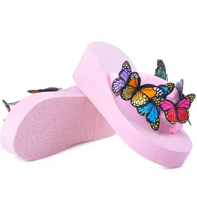 Cross-border summer new butterfly handmade DIY high-heeled women flip-flops cross-border flip-flops leisure sandals