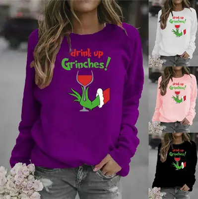 Women's Red Green Fur Monster Printed Sweatshirt 2025