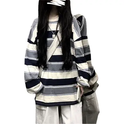 2022 Striped Long Sleeve T-Shirt for Girls Women