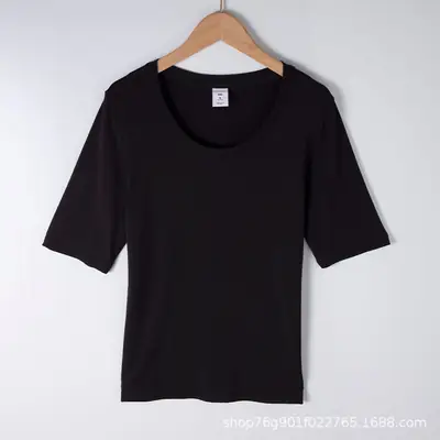 Black Round Neck Mid Sleeve T-Shirt 2022 Summer