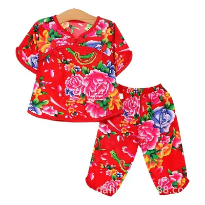 Women's Red Floral Pajama Short Sleeve Suit