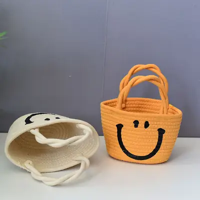 Trendy Cartoon Straw Shoulder Bag Orange Beige