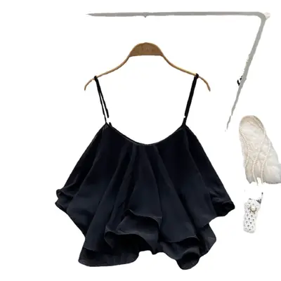 White Ruffled Camisole Vests 2022 Summer Loose Sleeveless