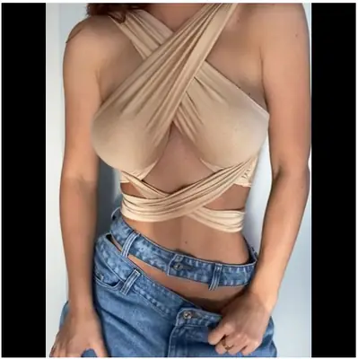White Cross Neck Vest Top with Grey Pants for Women