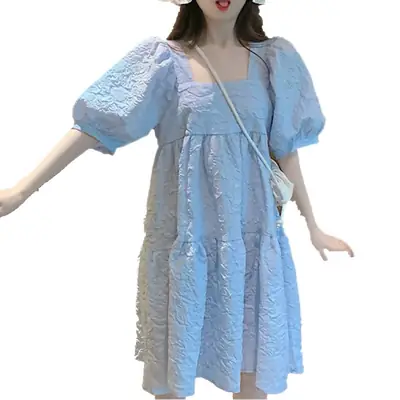 White Puff Sleeve Maternity Dress for Summer