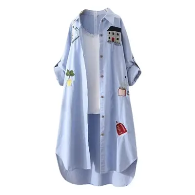 Japanese-Korean Style Women's Cotton Embroidered Shirt Jacket Set