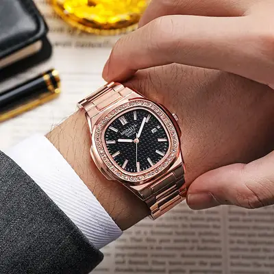 Square Steel Strap Luxury Quartz Watch for Men