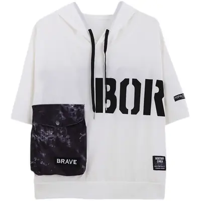 Women Super Hot Hooded T-Shirt White Black Brave Print