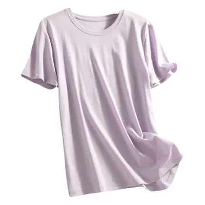 Women V-Neck Silk T-Shirt Lavender Round Neck