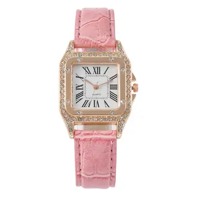 Women's Diamond-Embedded Roman Square Watch Blue Strap