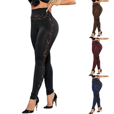 Black Lace Spliced Butt Lifting Yoga Pants Women