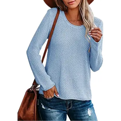 Women's Knitted Round Neck Sweater Long Sleeve Beige