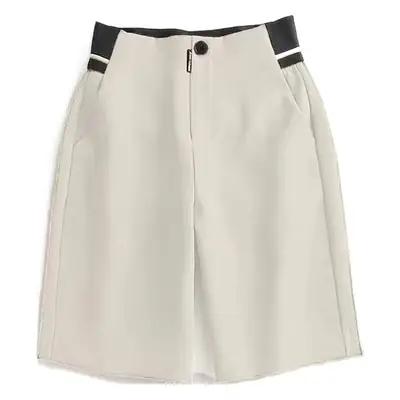 Women Striped Shorts Set Black Beige Large