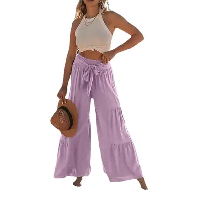 Purple High Waist Pleated Wide Leg Pants Set