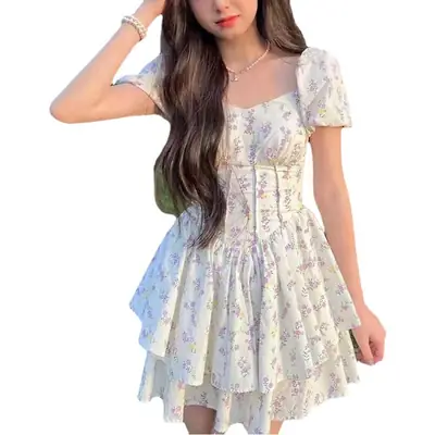 Summer Floral Waist Slimming Dress for Women
