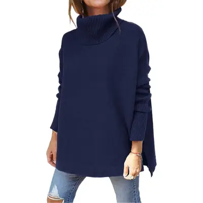2022 Turtleneck Sweater Long Sleeve Hem Tunic