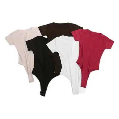 White Round Neck Bodysuit T-Shirt One-Piece Solid Color