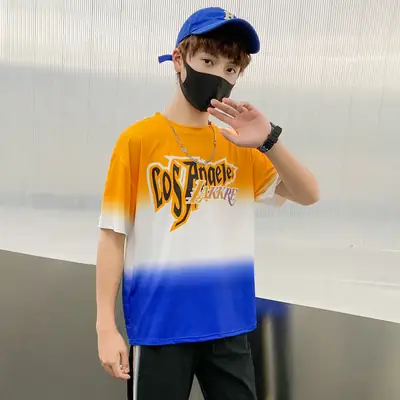Chubby Boys Orange Blue T-Shirt Large Summer Wear