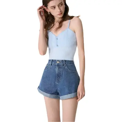 Women Denim Shorts 2024 Summer Loose Slimming Curled