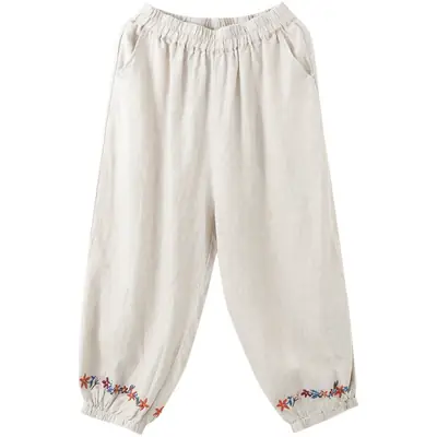 Women's Linen Nine-Piece Harem Pants Large Cream