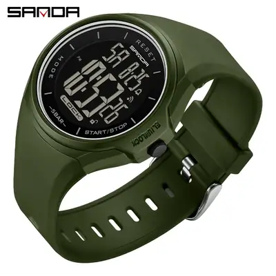 Sanda Smart Touch Screen Watch Black Green Digital Display