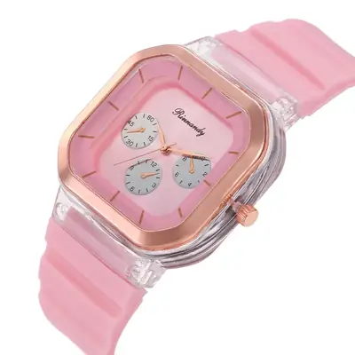 Women's Red Silicone Quartz Watch with Three Subdials