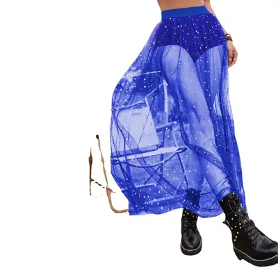 Red See-Through Pleated Hip Skirt High-Waist Mesh