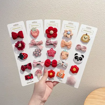 Cute Embroidered Hair Clips for Kids Baby Faux Fur Clip