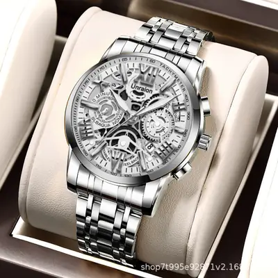 Cross-border Foreign Trade Automatic Hollow Mechanical Watch Men's Watch Men's Waterproof Fashionable Luminous Calendar Business TikTok