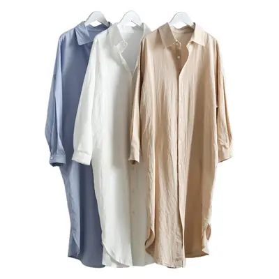 Women Korean Style Long Sleeve White Dress Large