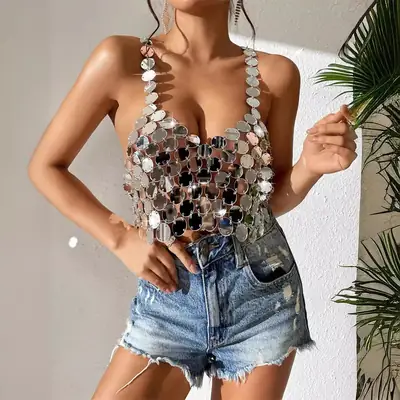 European & American New Aliexpress Amazon Beach Sexy Nightclub Handmade Acrylic Spliced Vest Top 201626