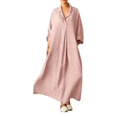Ebya Long Sleeve Maxi Dress Pink Loose Large
