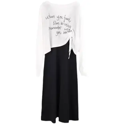Women Chiffon Dress Suit White Black Drawstring Camisole Long Skirt