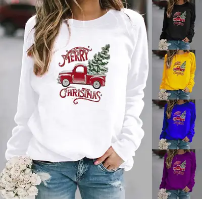 Women Christmas Truck Printed Crewneck Sweat 2025